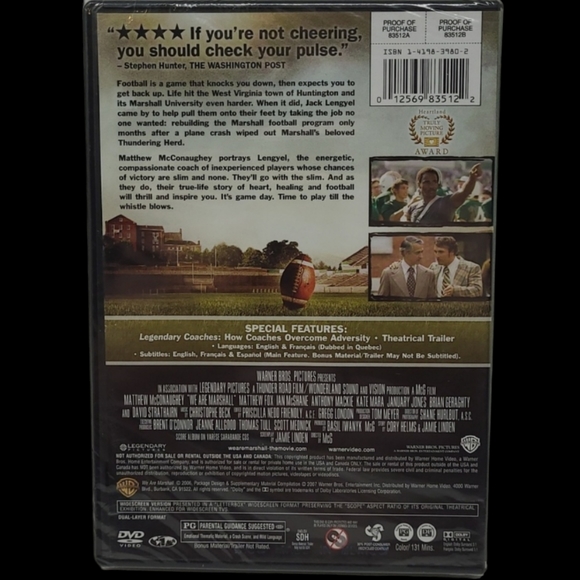 NEW SEALED DVD MOVIE "WE ARE MARSHALL" 2006 MATTHEW McCONAUGHEY - Picture 3 of 6